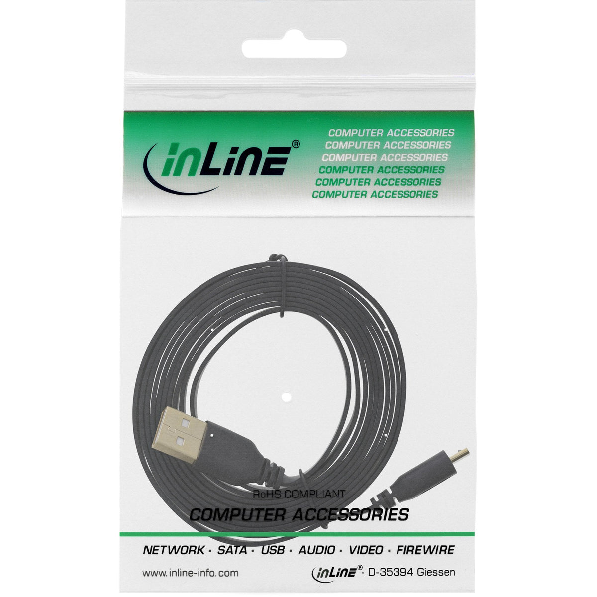 Inline Micro Usb 2.0 Cable Plano Usb A A Micro-B Negro / Dorado 3m