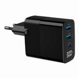 Cargador Rapido Usb Gembird Gan De 3 Puertos Y 30 W, Lcd, Negro