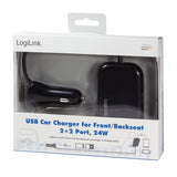Logilink Usb Car Charger, 2+2 Port, 24w, Negro
