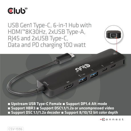EAN 8719214472344 - CLUB3D CSV-1596 base para portátil y replicador de puertos USB 3.2 Gen 1 (3.1 Gen 1) Type-C Negro imagen 7