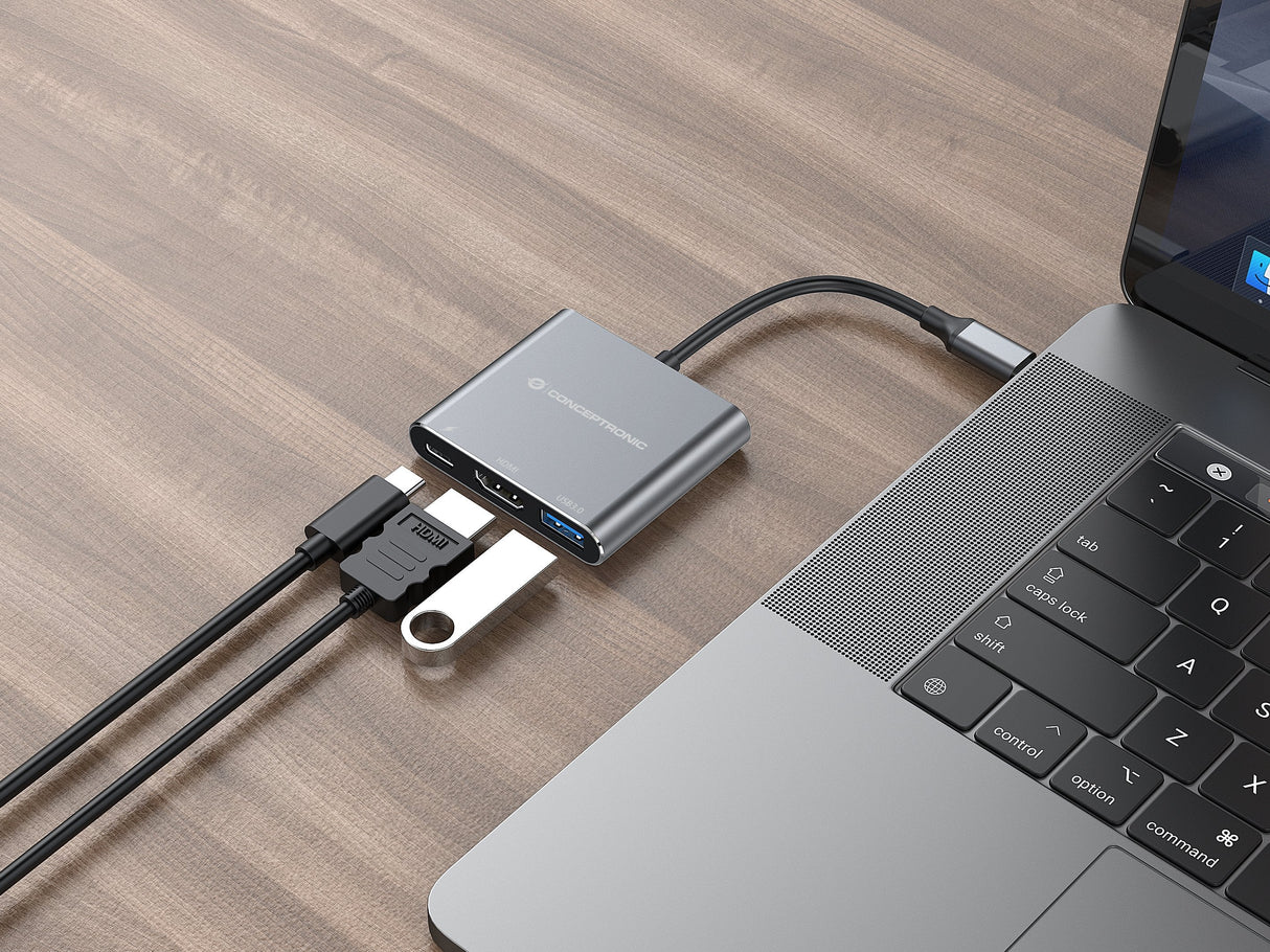 Adaptador Usb-C 3en1 Conceptronic Donn018 Hdmi   Usb -A 3.0 Usb-C  Pd 100w                                                                                                                                                                     A