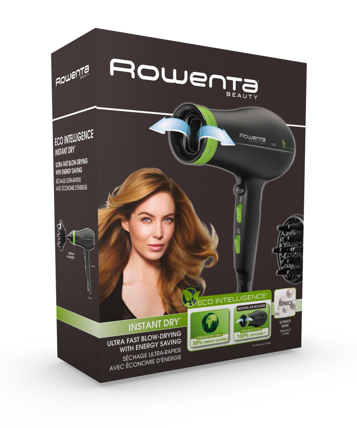 Secador De Pelo  Rowenta Eco Intelligence Cv 6030, Negro/Verde Cv 6030