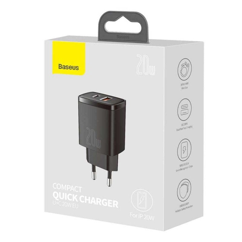 Baseus Charger 20w Ports (Usb+Usb-C) Compact Quick Black Ccxj-B01