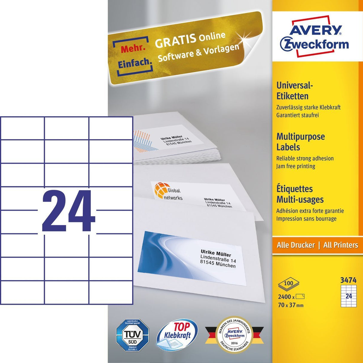 Avery Zweckform Labels Avery 70 X 37mm White (3474)