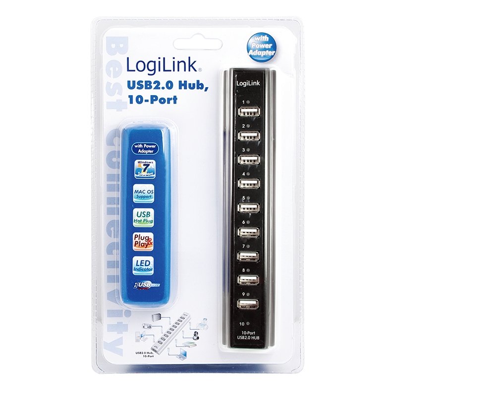 Logilink Hub Usb 2.0 10 Puertos Negro Ua0096
