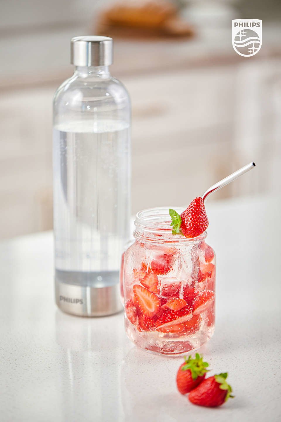 Philips Water Add912 Botella Para Sifón De Soda, Agua Con Gas, Bebidas Corbonatadas, Plástico Y Acero Inoxidable, Transparente, 1 Litro