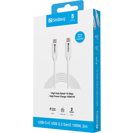 EAN 5705730136542 - Sandberg 136-54 cable USB USB 3.2 Gen 2 (3.1 Gen 2) 2 m USB C 10 Gbit/s 100 W Blanco imagen 3