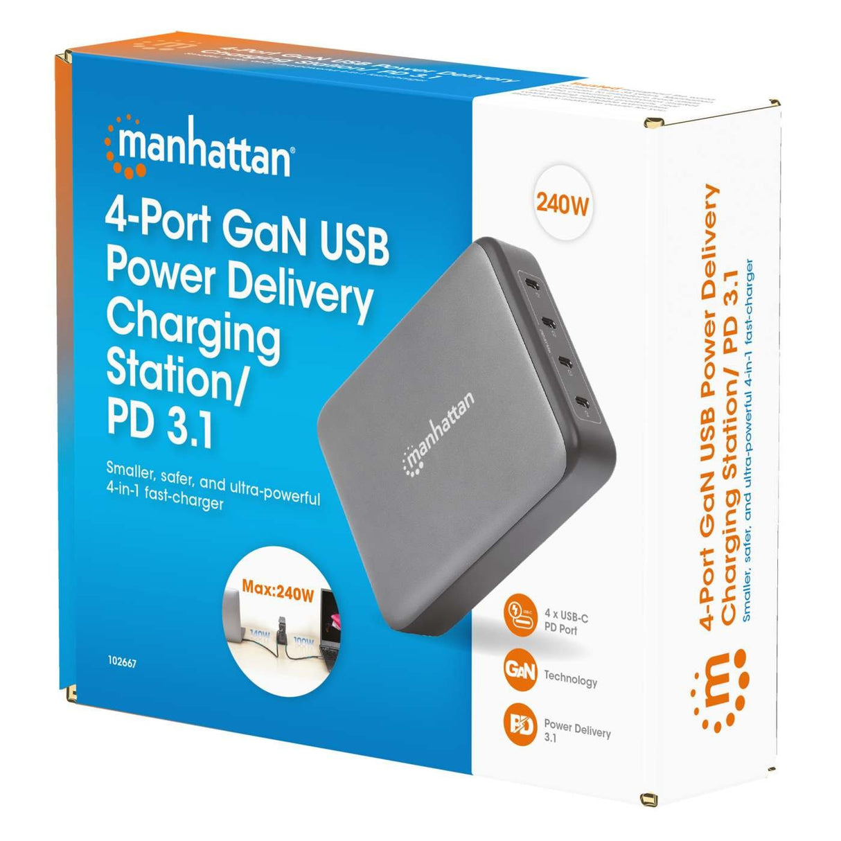 Manhattan 4-Port Gan Usb Power Delivery-Lademation 240w