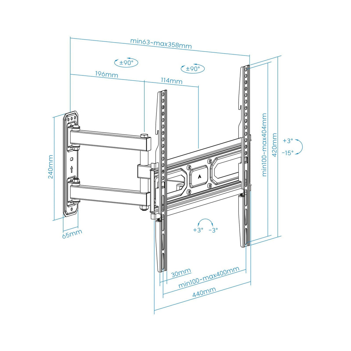 Tooq Soporte Pared Pantallas 32-55" Gira/Incli - Negro