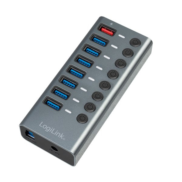 Usb Hub Logilink Usb 3.2 7+1 Port Aluminum Grey Switch For Each Port, On/Off