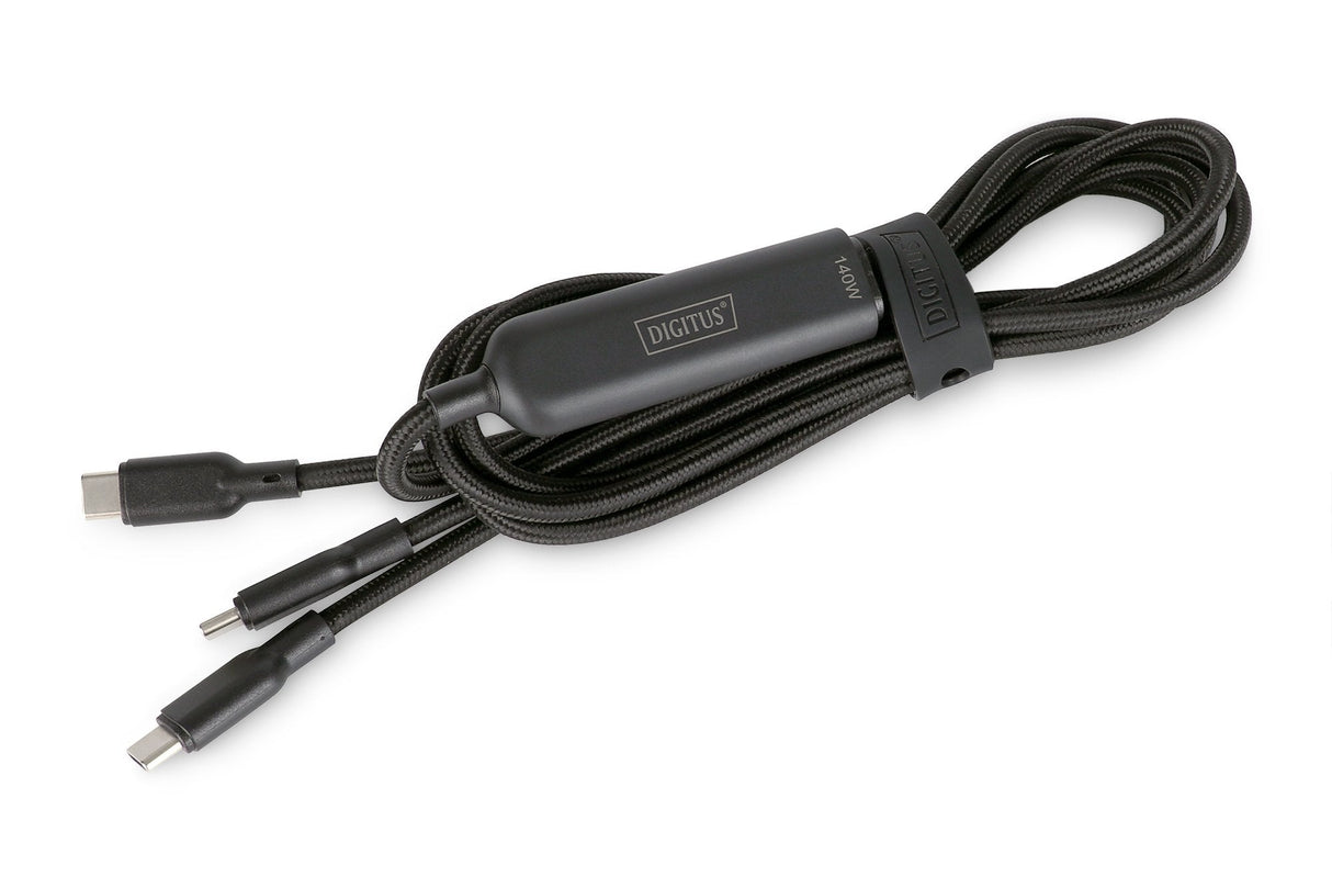 Cable De Carga Usb-C 2en1, 140 W, 1,8 M Usb 2.0, Funda De Nailon, Negro