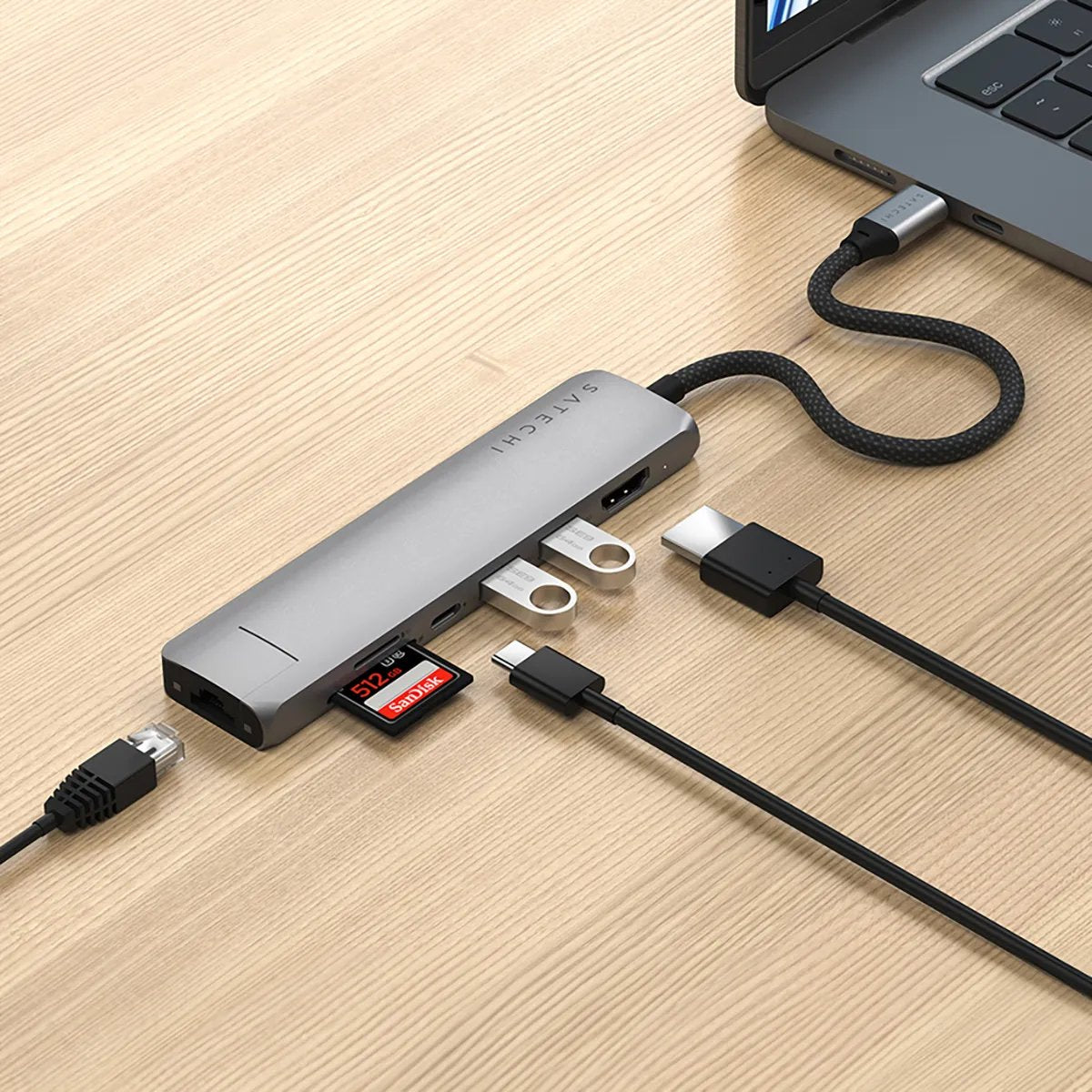 7-In-1 Usb-C Slim Multiport  Adapter With Ethernet - Space
