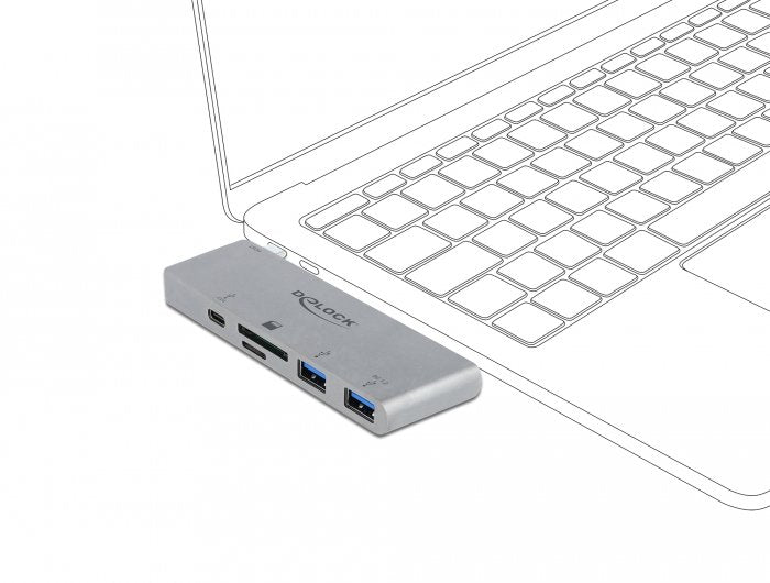 Delock 3 Puertos Hub Y 2 Lector De Tarjetas De Tragamonedas, Lector De Tarjetas Silver, Usb-C 3.2 Gen 1 64078