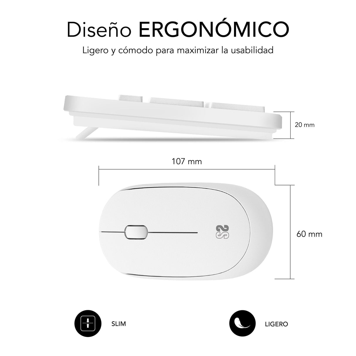 Teclado + Raton Business Slim Silencioso Wireless Blanco Subblim Español