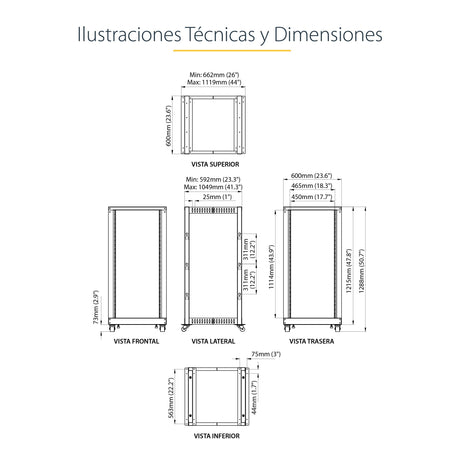 EAN 0065030858519 - StarTech.com 4POSTRACK25U armario rack Rack o bastidor independiente Negro imagen 14