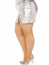 Leg Avenue - Medias Rejilla Cristalizada Caramelo Plus Size