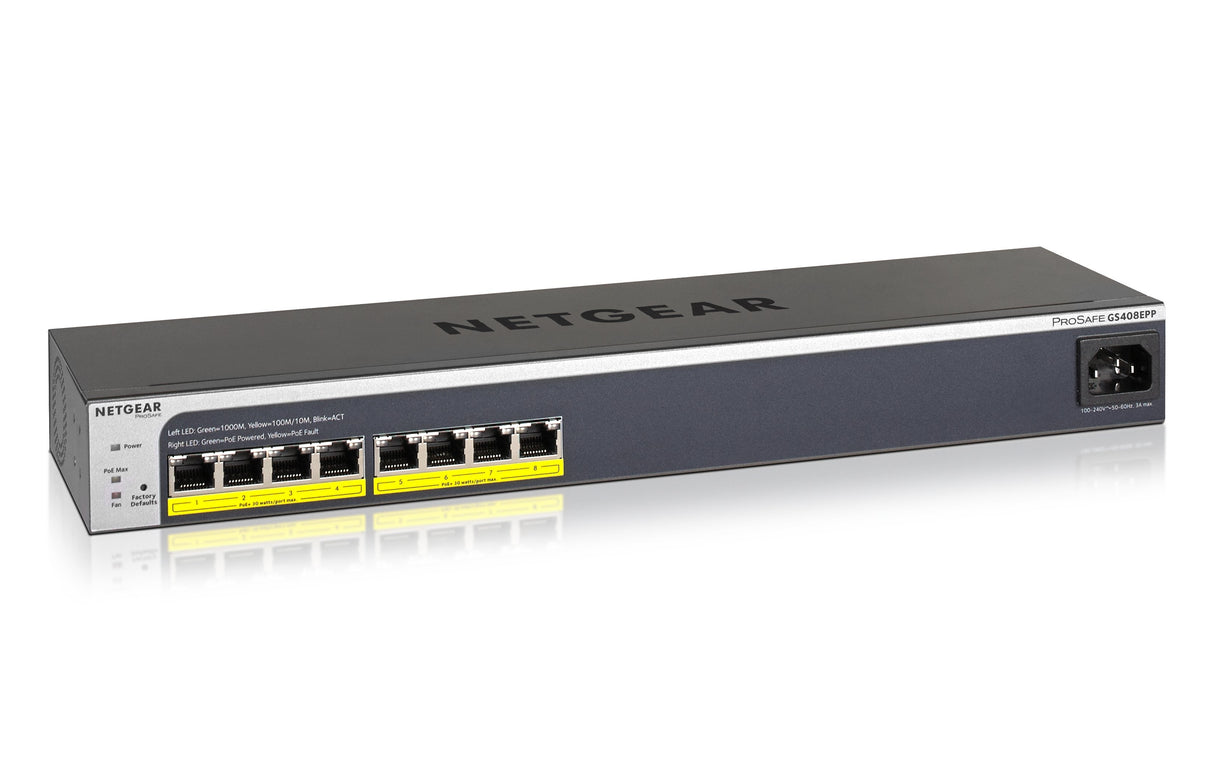 Netgear Gs408epp Gestionado L2 Gigabit Ethernet (10/100/1000) Energía Sobre Ethernet (Poe) Negro, Gris
