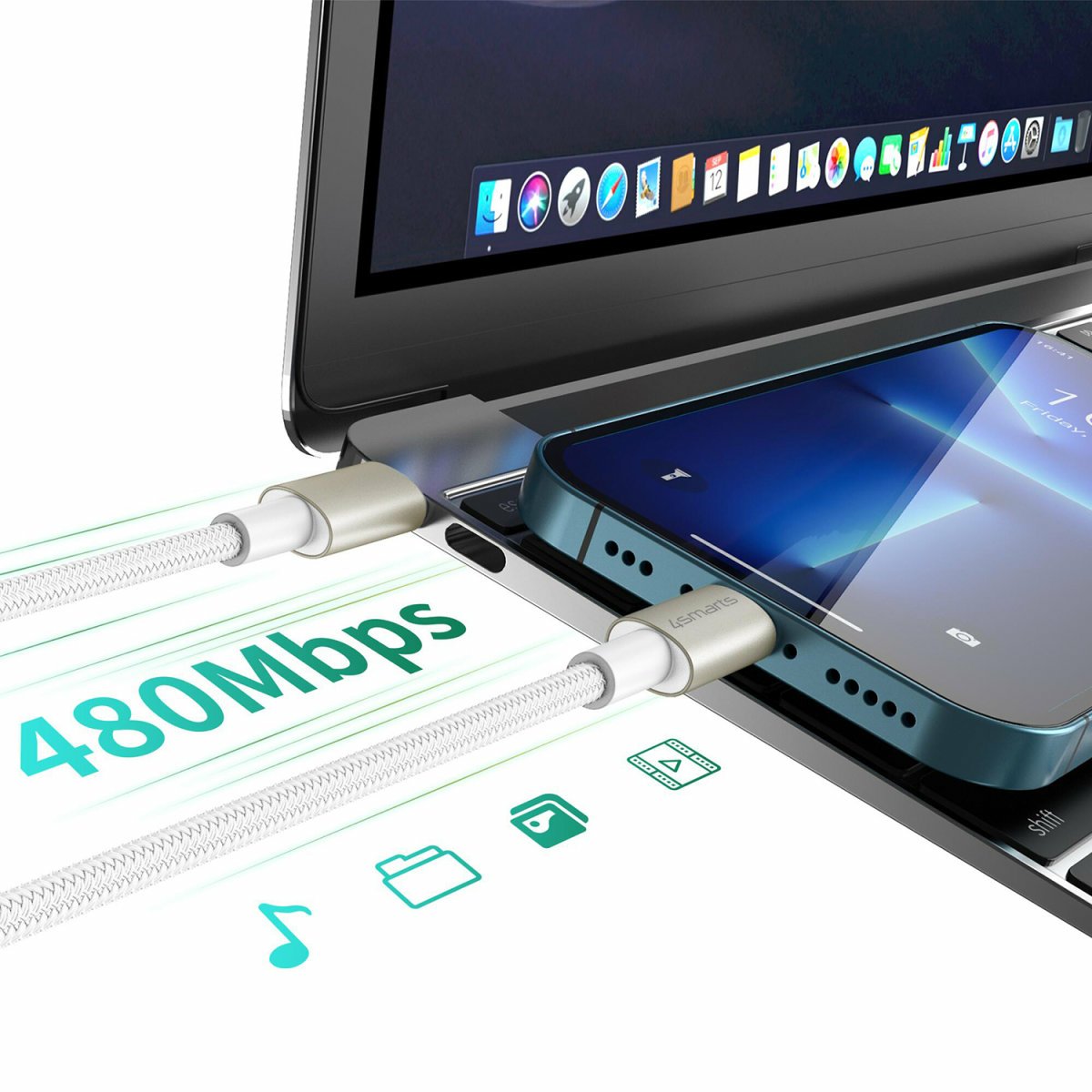 EAN 4252011906956 - 4smarts 540621 cable USB USB 2.0 USB C Plata, Blanco imagen 3