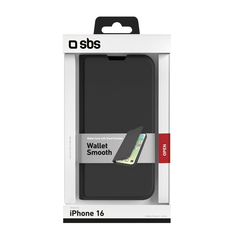 Sbs Wallet Stand Funda In Pu For Iphone 16, Negro