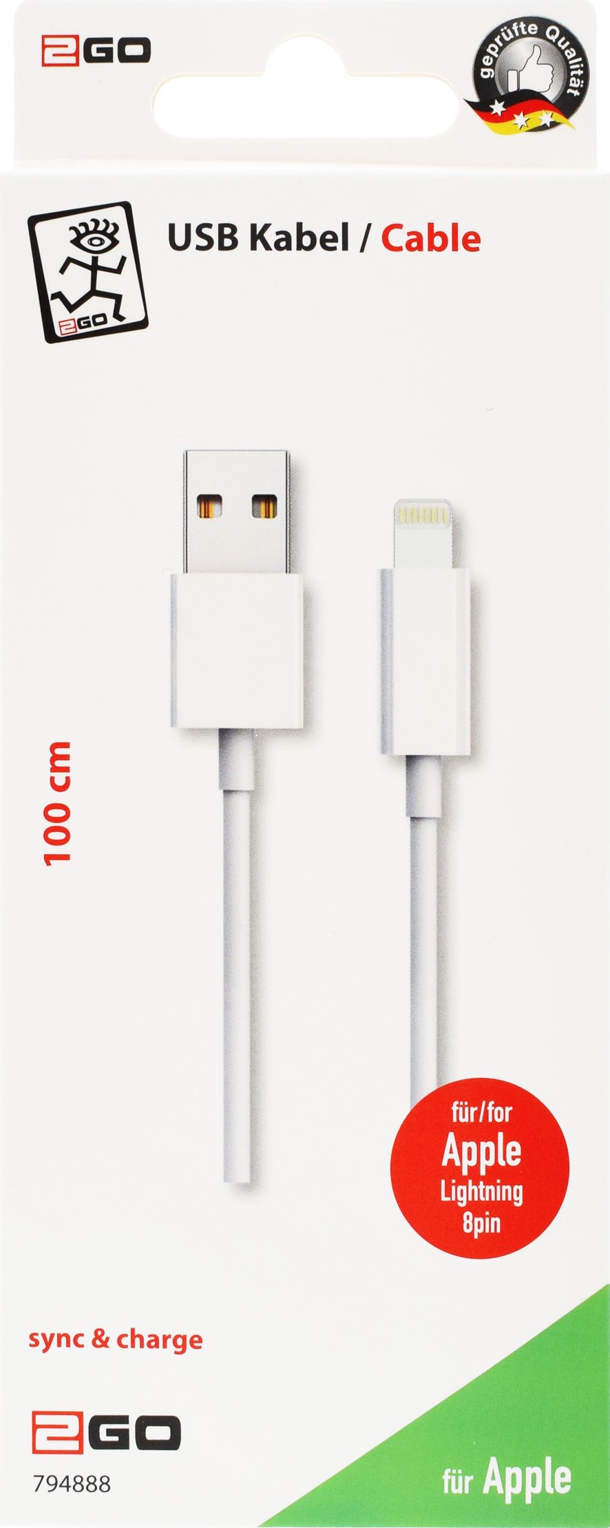 2go Cable De Carga Usb  Blanco - 1m Para Apple Lightning