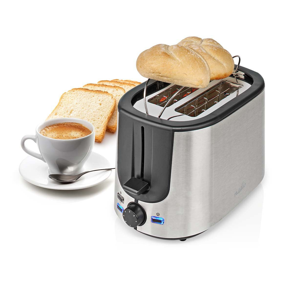 EAN 5412810336272 - Nedis KABT300EAL tostadora 7 2 rebanada(s) 1000 W Aluminio, Negro imagen 11