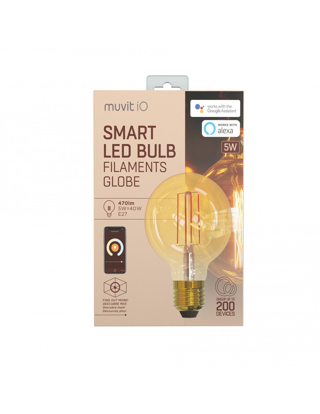 Bombilla Inteligente Edison Muvit Io Miobulb012 Wifi 5w E27 470lm Color Ámbar Compatible Asistentes De Voz Google / Alexa