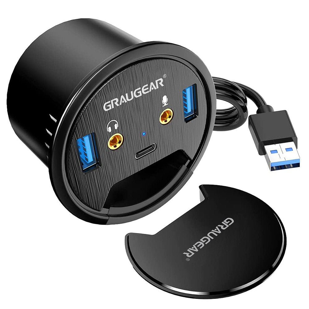 Grisgear Hub De Mesa Usb 3.0 Con Conexión De Audio Y Micrófono