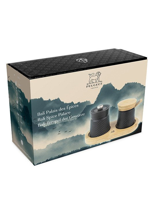 Peugeot Bali Fonte Pfeffermühle Salzstreuer+ Tray 8cm Black