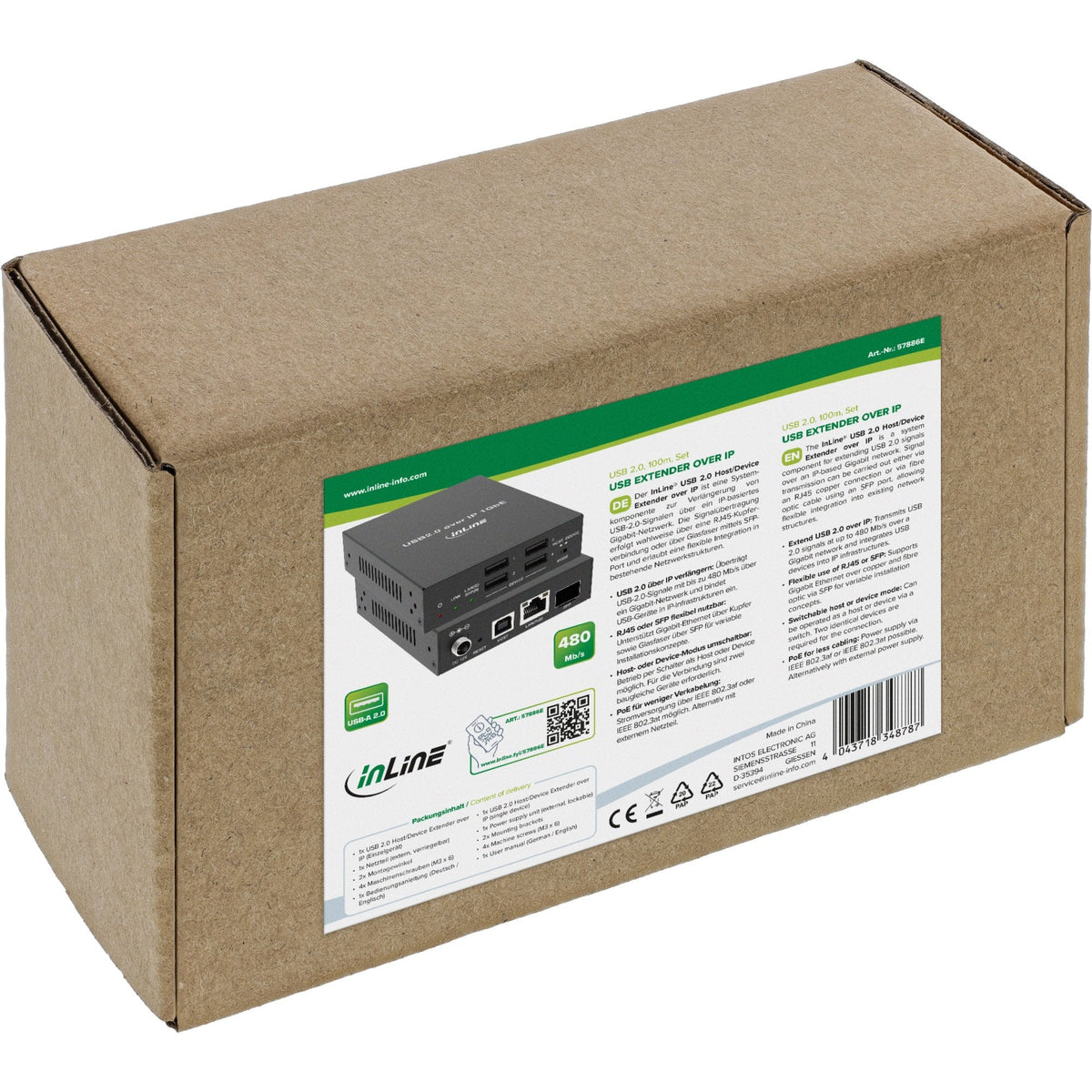 Inline Usb 2.0 Host/Device Extender Over Ip, Rj45/Sfp