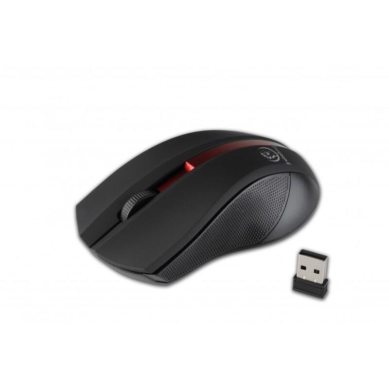 Bezprzewodowa Mysz Optyczna, Galaxy Black/Red, Powierzchnia Gumowana