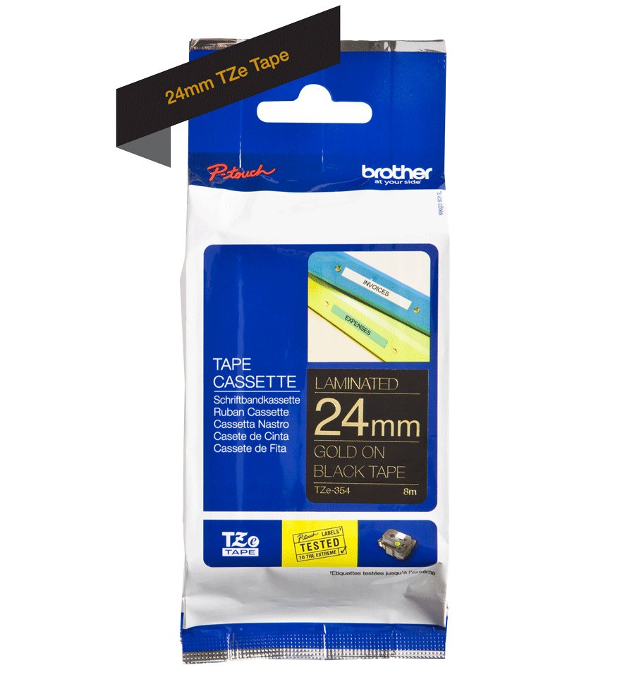EAN 0012502625872 - Brother TZE-354 cinta para impresora de etiquetas Oro sobre negro imagen 2