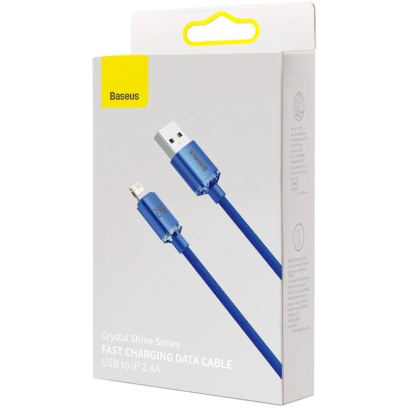 Baseus Lightning Crystal Shine Cable Series Fast Charging Data Cable 2.4a 1.2m Blue (Cajy000003)