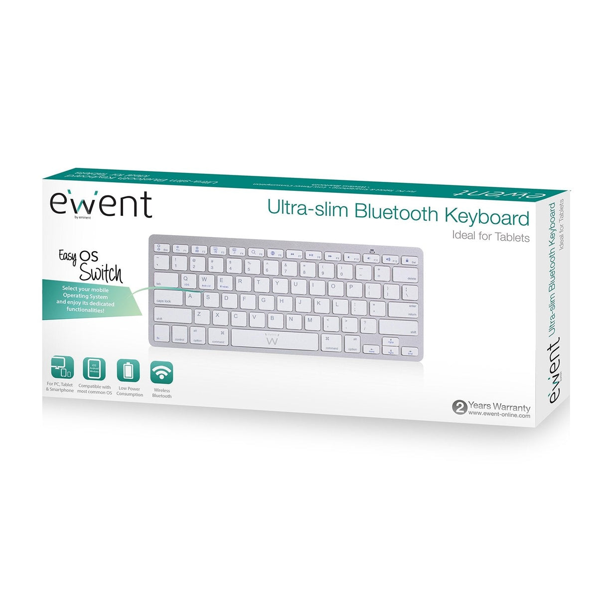 Ewent Teclado De Viaje - Modo Ahorro De Energia - Bluetooth 3.0 - Disposicion Italiana Qwerty It - Plata