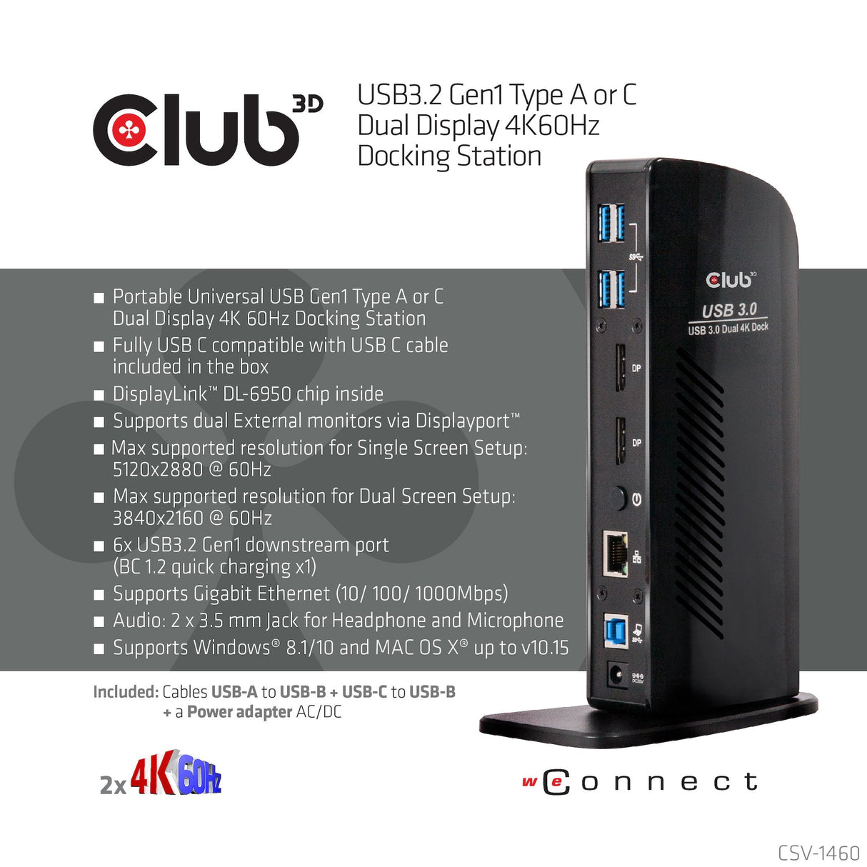 Club3d Usb 3.0 Dual Display 4k60hz Docking Station