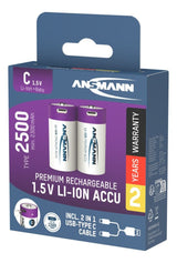 Ansmann 1313-0004 Baterías Recargables Li-Ion Baby C Tipo 2500 (Min. 2300 Mah) Pack 2