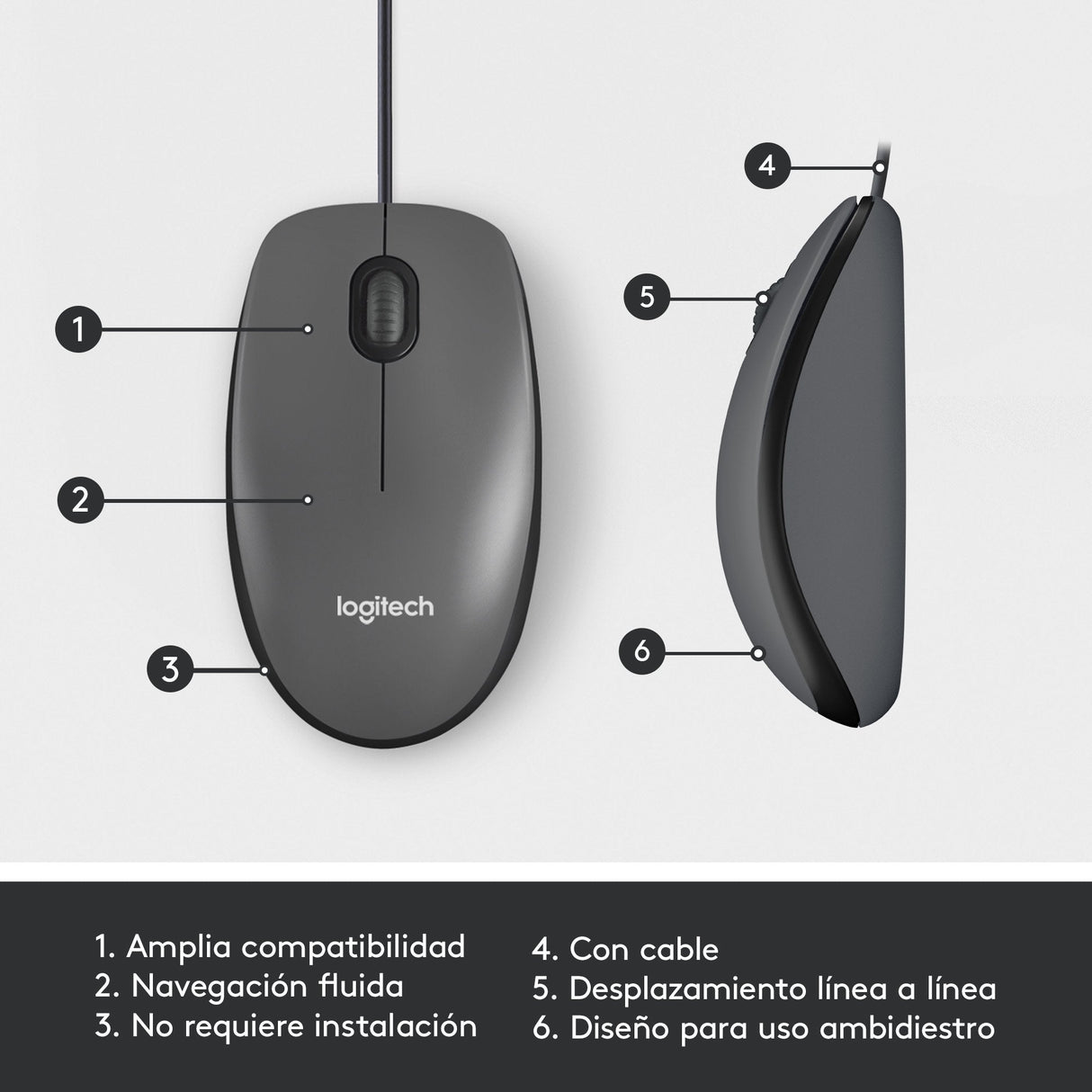 Ratón Con Cable Logitech M100 910-005003 - Usb 2.0 · 1000dpi · Negro