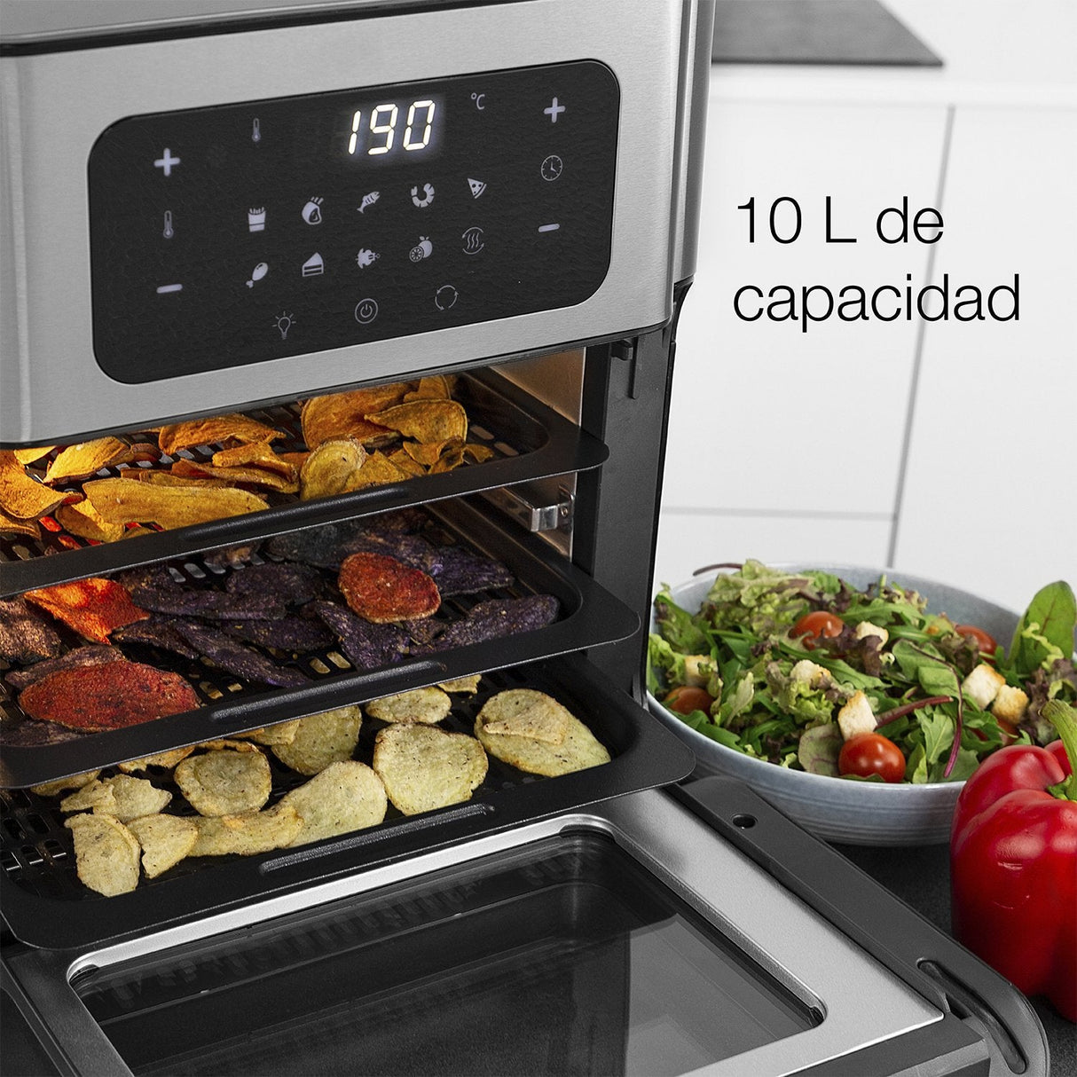EAN 8713016091451 - Princess 182065 Sencillo 10 L Independiente 1500 W Freidora de aire caliente Plata imagen 59