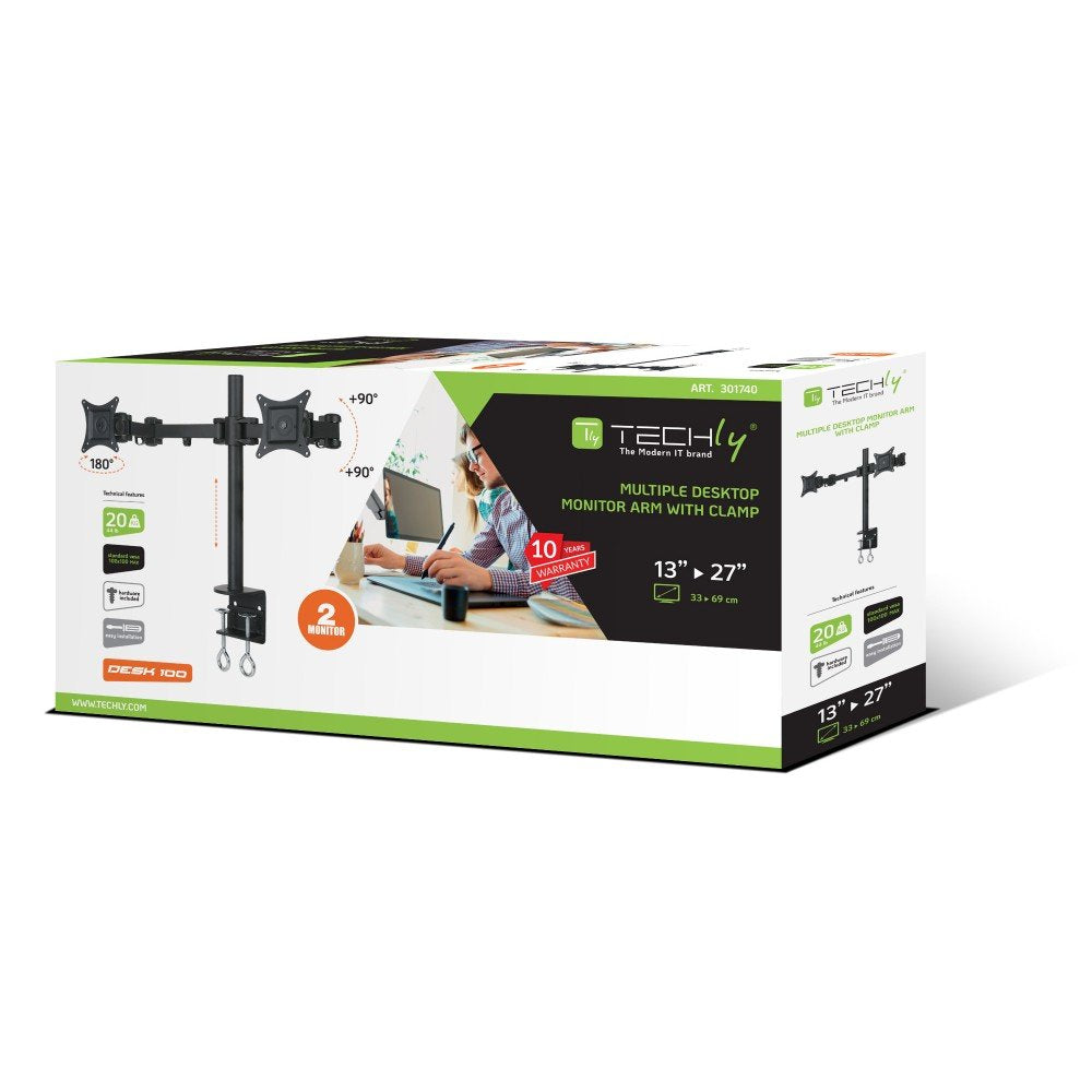 EAN 8057685301740 - Techly ICA-LCD 482-D soporte para monitor 68,6 cm (27") Escritorio Negro imagen 2