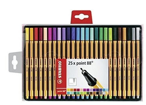 Stabilo Point 88 Pack De 25 Rotuladores De Punta Fina De Fibra - Trazo De 0.4 Mm - Tinta Con Base De Agua - Colores Surtidos