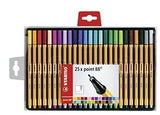 Stabilo Point 88 Pack De 25 Rotuladores De Punta Fina De Fibra - Trazo De 0.4 Mm - Tinta Con Base De Agua - Colores Surtidos