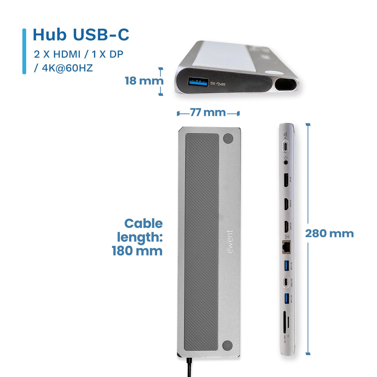 EAN 8052101435351 - Ewent EW1150 base para portátil y replicador de puertos Alámbrico USB 3.2 Gen 1 (3.1 Gen 1) Type-C Alumin imagen 2