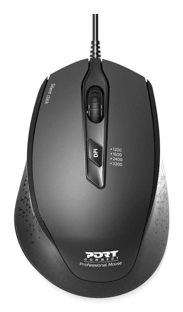 Port Designs Mouse Office Wired Silent Pro - Medium Size - Black - Bulk