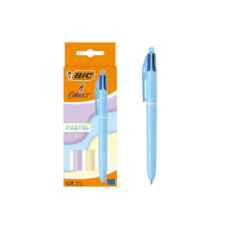Bic 4 Colours Pastel Pack De 3 Boligrafos De Bola Retractil - Punta Media De 1.0mm - Tinta Con Base De Aceite - Cuerpo