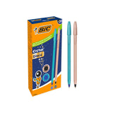 Bic Cristal Glace Pack Con 20 Boligrafos De Bola - Cuerpo Opaco En Color Azul Metalizado Mate Y Cobre Mate - Punta