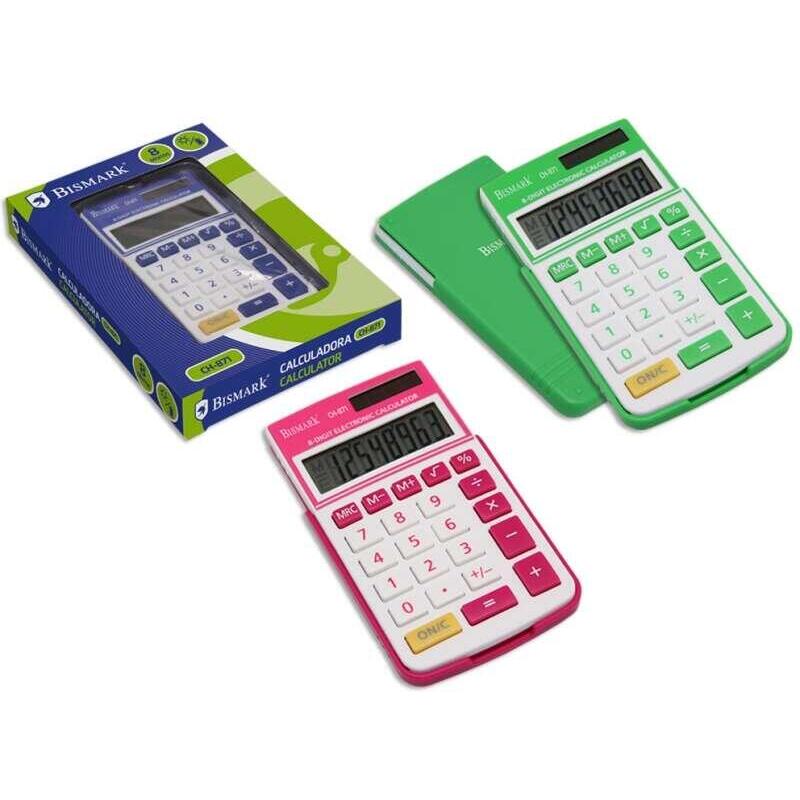 Bismark Calculadora Escolar De 8 Digitos - Tapa Dura - Funciones Basicas Y Memoria - Alimentacion Solar Y A Pilas -