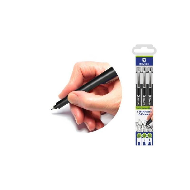 Bismark Pack 3 Rotuladores Calibrados 0.2, 0.4, 0.8mm - Negro