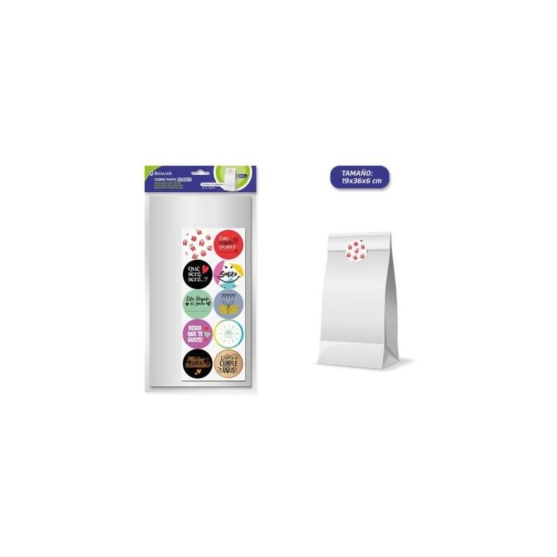 Bismark Pack De 10 Sobres Papel Kraft 50grs Con 10 Pegatinas Para Cierre - Medidas 19x36x6cm - Ideal Para Regalos -