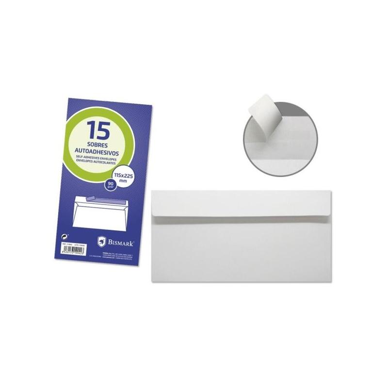 Bismark Pack De 15 Sobres Americanos Papel 90grs - Medidas 115x225mm - Cierre Autoadhesivo - Blanco