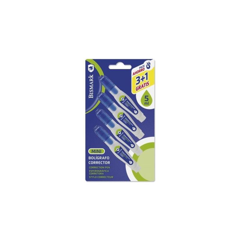 Bismark Pack De 4 Mini Boligrafos Correctores 5ml - Punta Metalica - Alta Precision