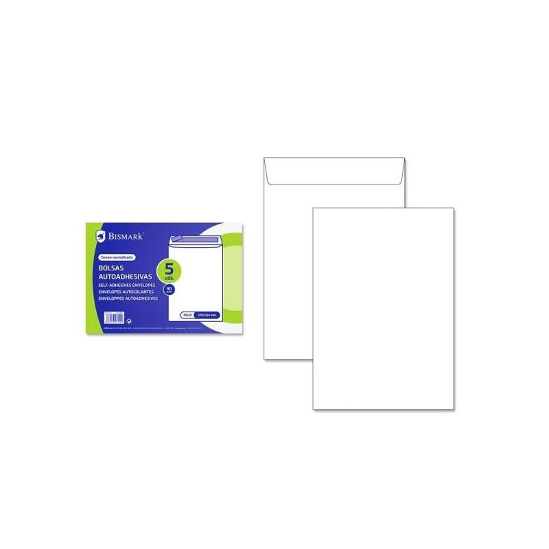 Bismark Pack De 5 Sobres De Papel 90gr - Medidas 229x324mm - Cierre Autoadhesivo - Blanco